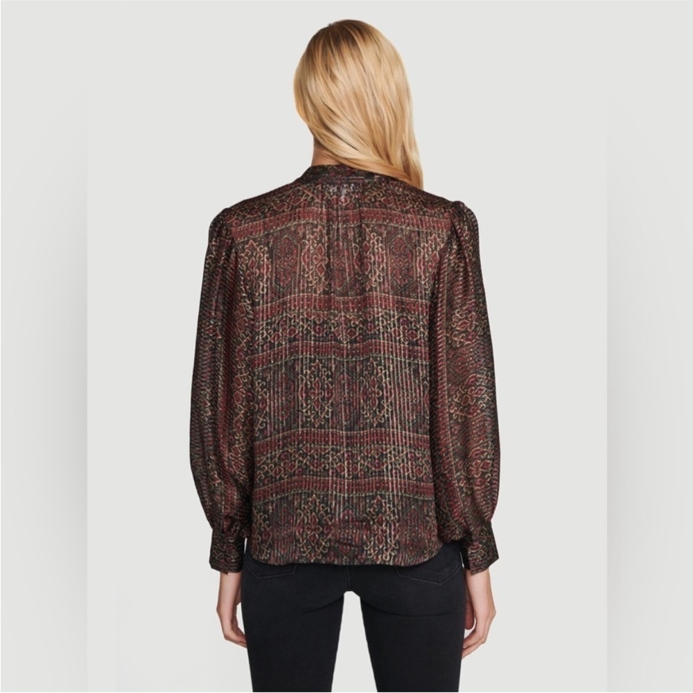 New! Frame Silk Button Up In Deep Moss Multi Top … - image 3